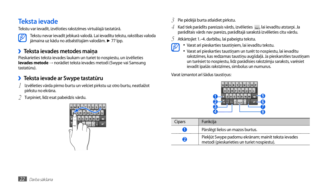 Samsung GT-P1000CWASEB, GT-P1000CWJSEB manual ››Teksta ievades metodes maiņa, ››Teksta ievade ar Swype tastatūru 