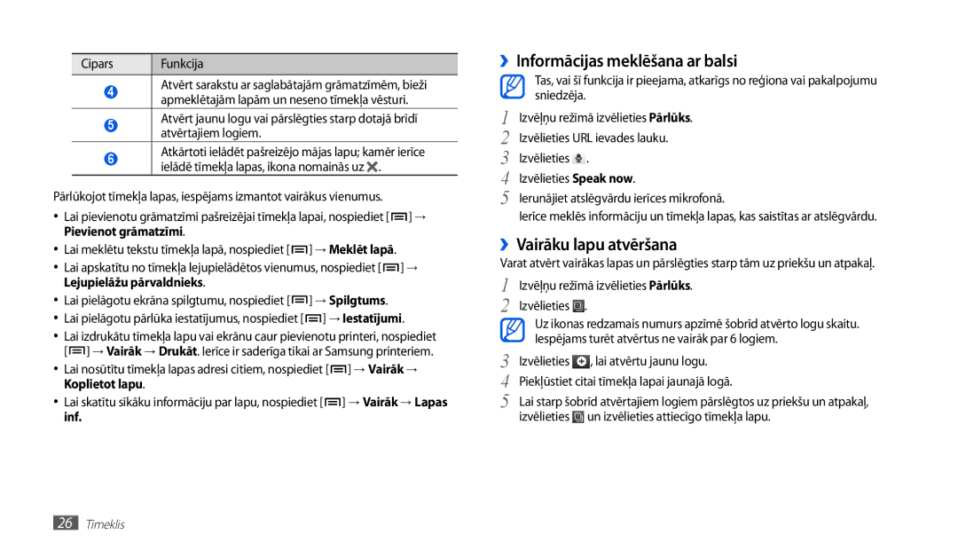 Samsung GT-P1000CWASEB, GT-P1000CWJSEB manual ››Informācijas meklēšana ar balsi, ››Vairāku lapu atvēršana 