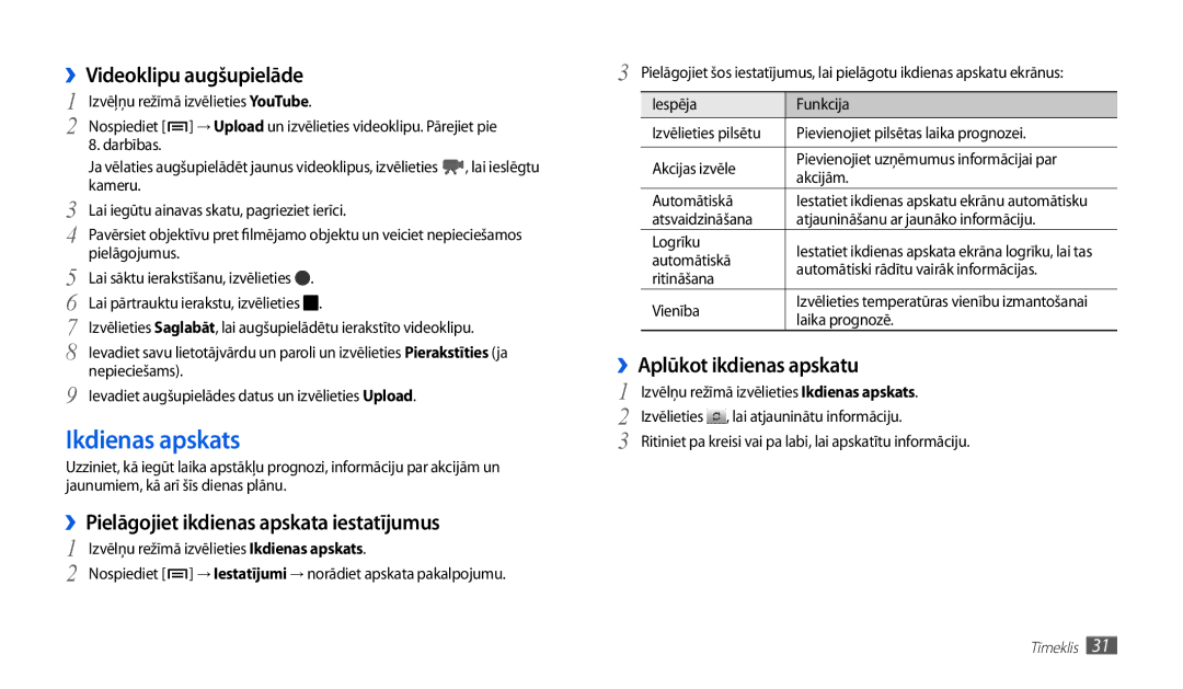 Samsung GT-P1000CWJSEB manual Ikdienas apskats, ››Pielāgojiet ikdienas apskata iestatījumus, ››Aplūkot ikdienas apskatu 