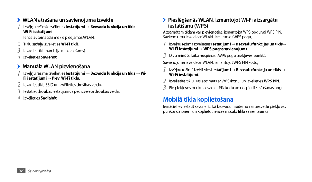 Samsung GT-P1000CWASEB Mobilā tīkla koplietošana, ››WLAN atrašana un savienojuma izveide, ››Manuāla Wlan pievienošana 