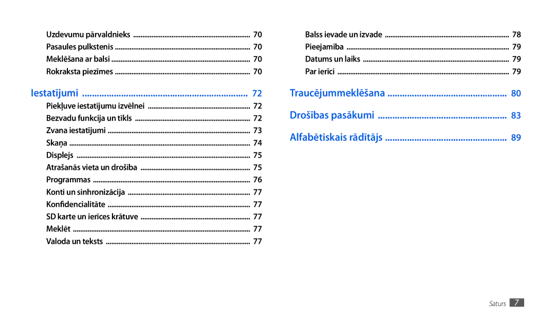 Samsung GT-P1000CWJSEB, GT-P1000CWASEB manual Iestatījumi 