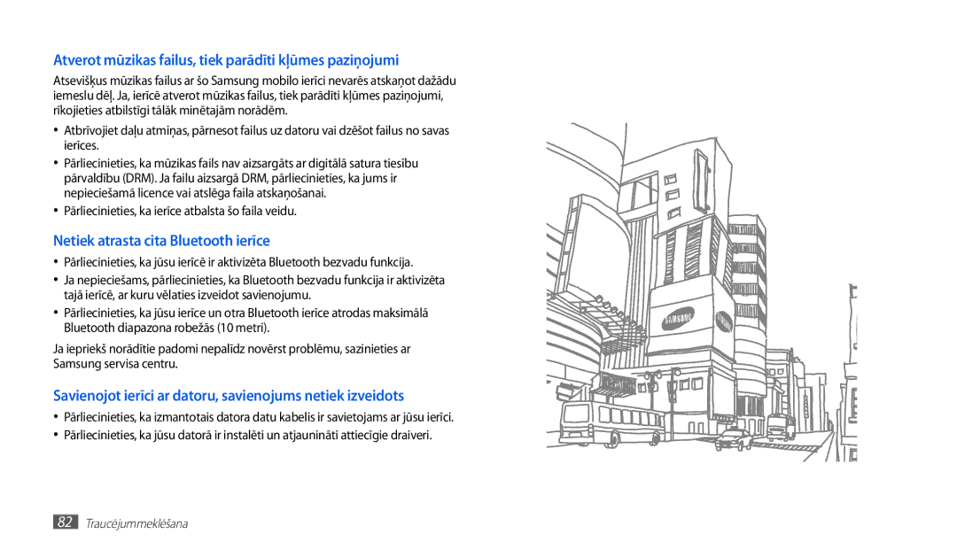 Samsung GT-P1000CWASEB, GT-P1000CWJSEB manual Atverot mūzikas failus, tiek parādīti kļūmes paziņojumi 