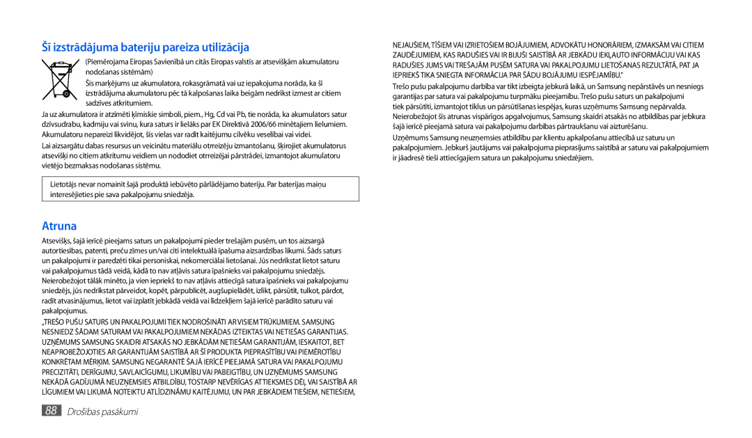 Samsung GT-P1000CWASEB, GT-P1000CWJSEB manual Šī izstrādājuma bateriju pareiza utilizācija 