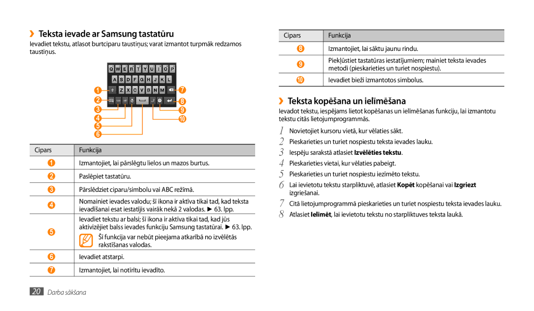 Samsung GT-P1000CWASEB, GT-P1000CWJSEB manual ››Teksta ievade ar Samsung tastatūru, ››Teksta kopēšana un ielīmēšana 