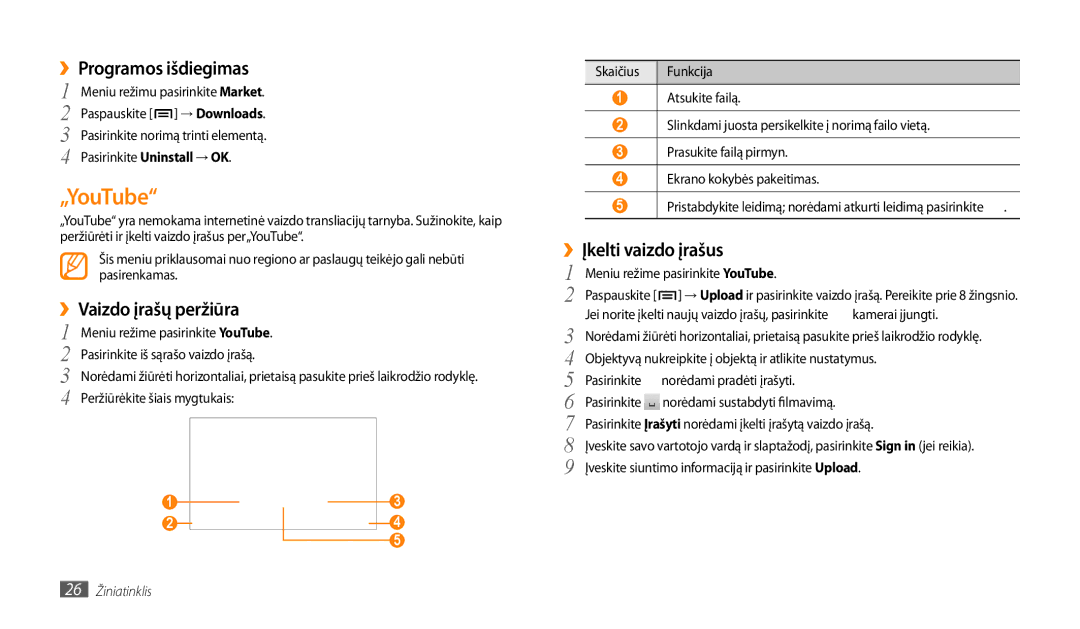 Samsung GT-P1000CWASEB „YouTube, ››Programos išdiegimas, ››Vaizdo įrašų peržiūra, ››Įkelti vaizdo įrašus, 26 Žiniatinklis 