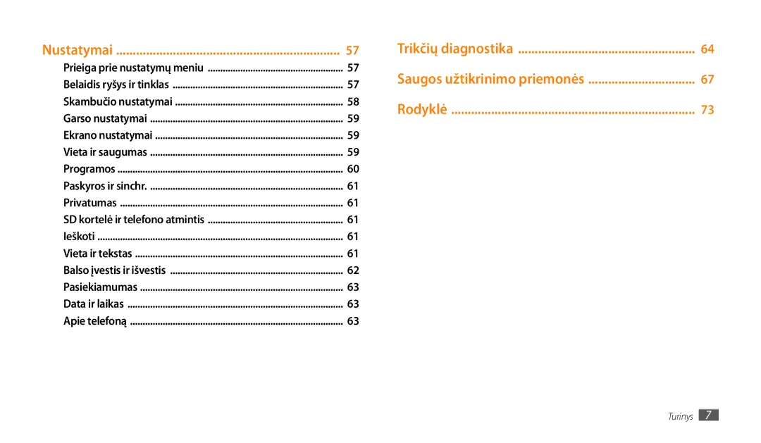 Samsung GT-P1000CWJSEB, GT-P1000CWASEB manual Rodyklė 