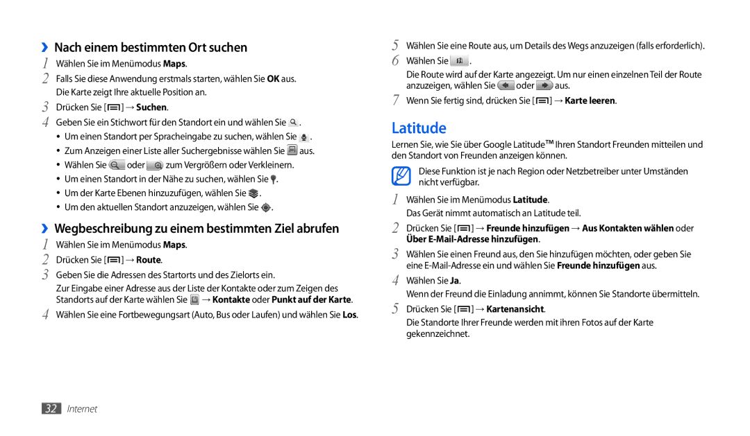 Samsung GT-P1000CWAVD2 Latitude, ››Nach einem bestimmten Ort suchen, ››Wegbeschreibung zu einem bestimmten Ziel abrufen 