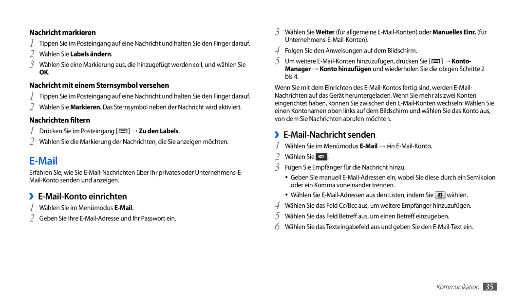 Samsung GT-P1000MSADBT, GT-P1000CWAVD2, GT-P1000CWDDBT manual ››E-Mail-Konto einrichten, Wählen Sie Labels ändern 