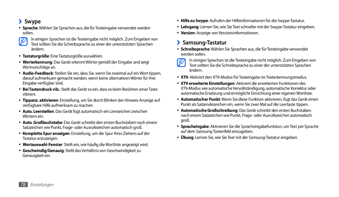 Samsung GT-P1000CWAVIA, GT-P1000CWAVD2 manual ››Swype, ››Samsung-Tastatur, Version Anzeige von Versionsinformationen 