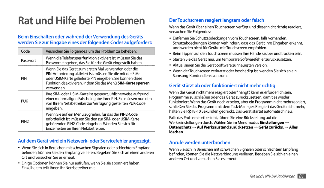 Samsung GT-P1000CWDDBT manual Passwort, Verwenden, Eingeben, Gehörenden PIN2-Code eingeben. Wenden Sie sich für 