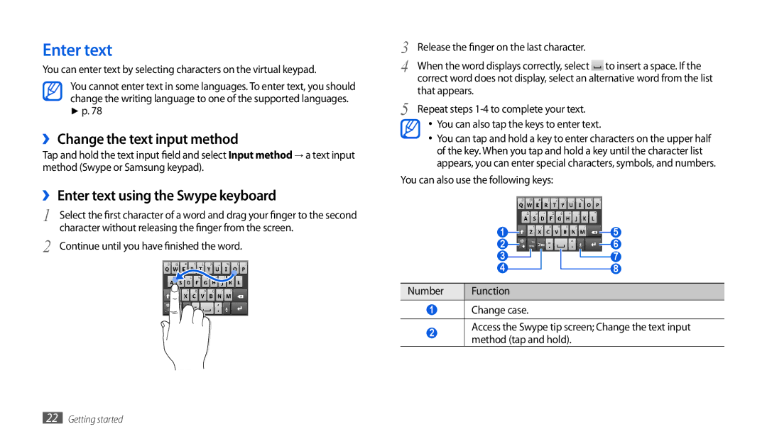 Samsung GT-P1000CWDDTM, GT-P1000CWAVD2 manual ›› Change the text input method, ›› Enter text using the Swype keyboard 