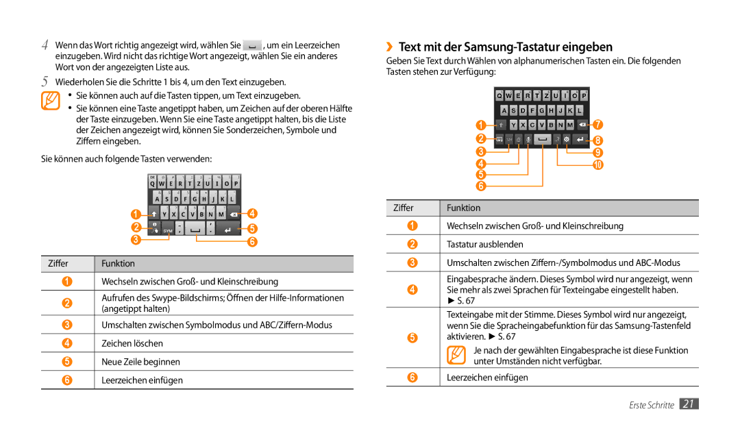 Samsung GT-P1000CWAEPL, GT-P1000CWAVD2, GT-P1000CWDDBT, GT-P1000ZKDDBT manual ››Text mit der Samsung-Tastatur eingeben 