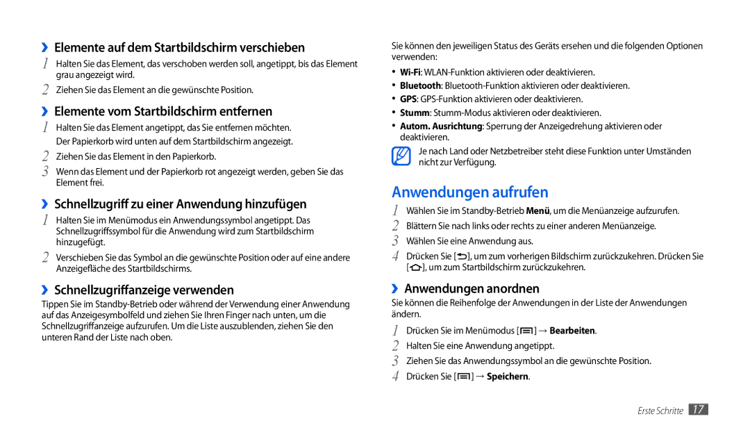 Samsung GT-P1000CWDDBT, GT-P1000CWAVD2, GT-P1000ZKDDBT, GT-P1000MSADBT, GT-P1000CWDVD2, GT-P1000CWAEPL Anwendungen aufrufen 