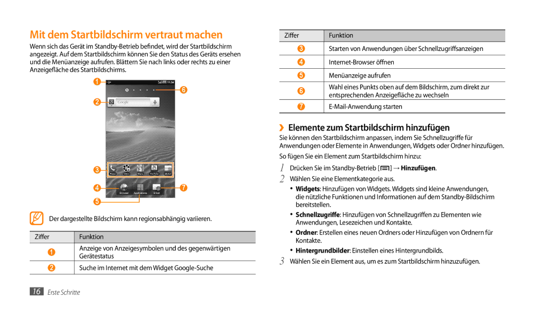 Samsung GT-P1000CWAVD2, GT-P1000CWDDBT Mit dem Startbildschirm vertraut machen, ››Elemente zum Startbildschirm hinzufügen 