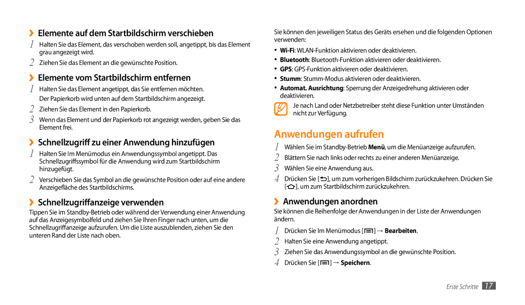 Samsung GT-P1000CWDDBT, GT-P1000CWAVD2, GT-P1000ZKDDBT, GT-P1000MSADBT, GT-P1000CWDVD2, GT-P1000CWAEPL Anwendungen aufrufen 