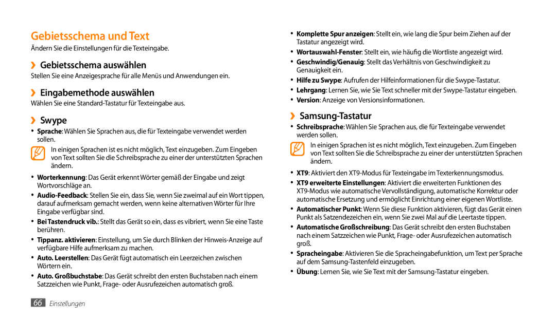 Samsung GT-P1000ZKDDBT manual Gebietsschema und Text, ››Gebietsschema auswählen, ››Eingabemethode auswählen, ››Swype 