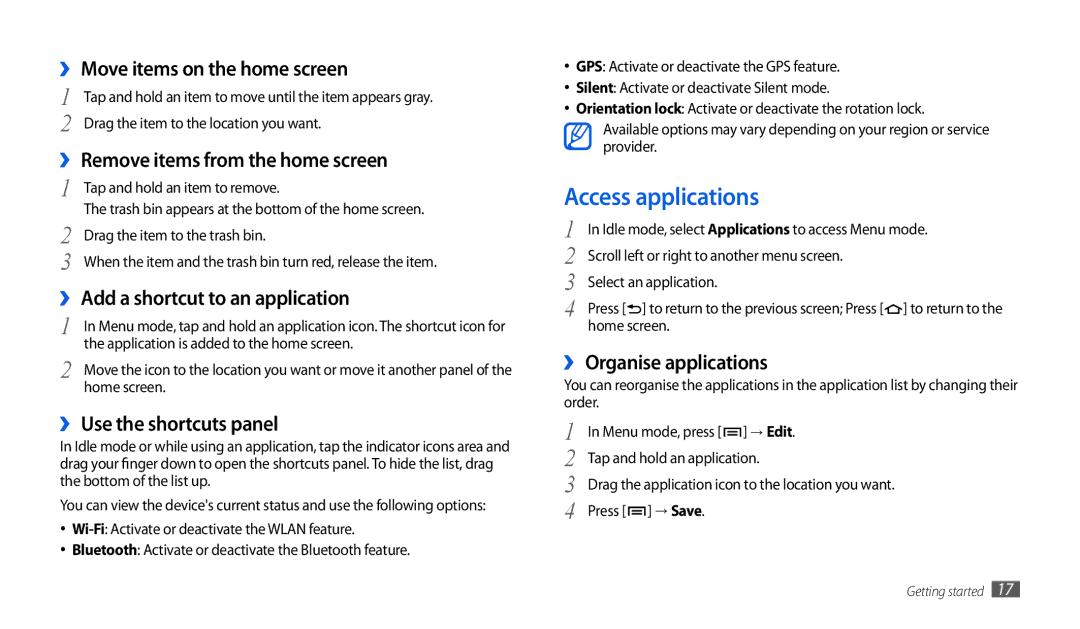 Samsung GT-P1000CWDDBT, GT-P1000CWAVD2, GT-P1000ZKDDBT, GT-P1000MSADBT, GT-P1000CWDVD2, GT-P1000CWAEPL Access applications 