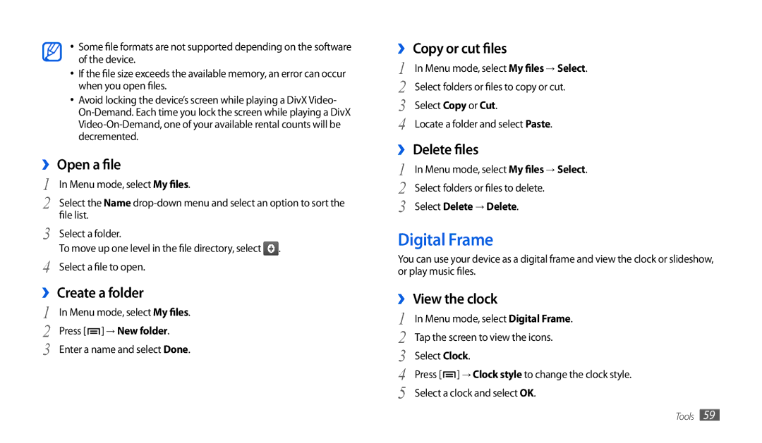 Samsung GT-P1000CWDEPL, GT-P1000CWAVD2, GT-P1000CWDDBT, GT-P1000ZKDDBT, GT-P1000MSADBT, GT-P1000CWDVD2 manual Digital Frame 