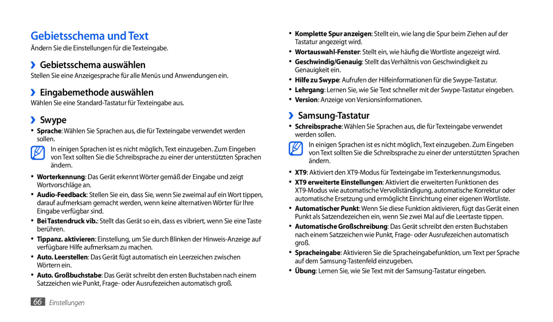 Samsung GT-P1000ZKDDBT manual Gebietsschema und Text, ››Gebietsschema auswählen, ››Eingabemethode auswählen, ››Swype 