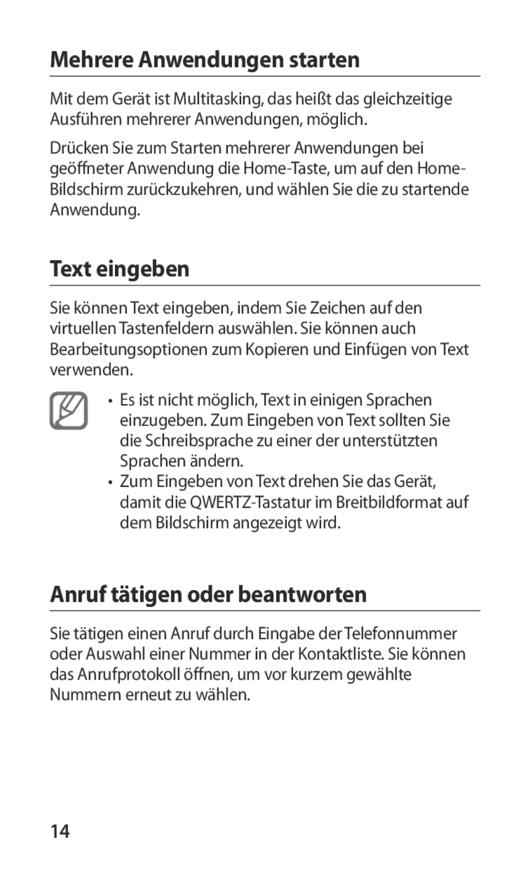 Samsung GT-P1000CWAATO, GT-P1000CWAVD2 manual Mehrere Anwendungen starten, Text eingeben, Anruf tätigen oder beantworten 