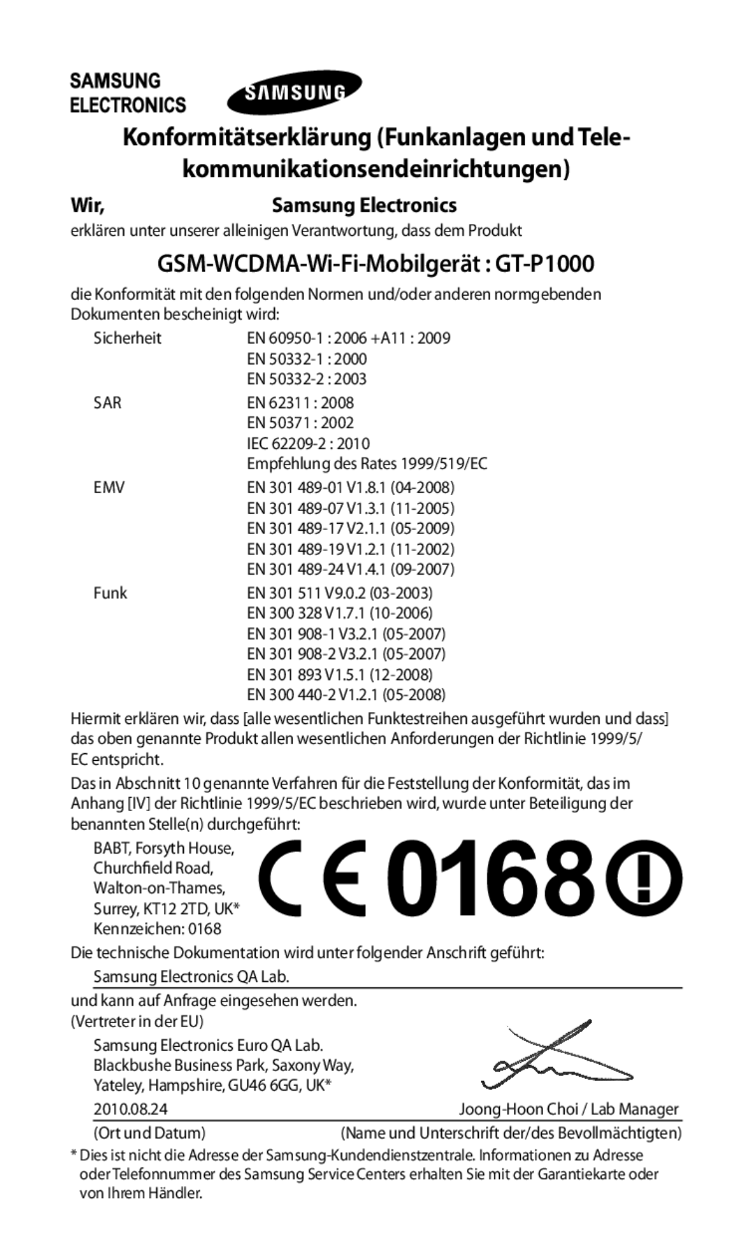 Samsung GT-P1000CWAEPL, GT-P1000CWAVD2, GT-P1000MSADBT, GT-P1000CWAMOB manual GSM-WCDMA-Wi-Fi-Mobilgerät GT-P1000, Wir 