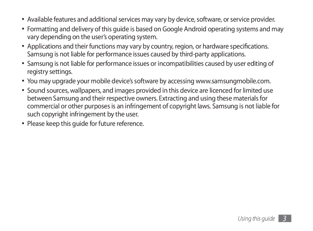 Samsung GT-P1000CWAMOB, GT-P1000CWAVD2, GT-P1000MSADBT, GT-P1000CWAEPL manual Please keep this guide for future reference 