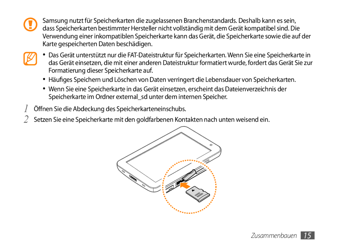 Samsung GT-P1000MSAVIA, GT-P1000CWAVD2, GT-P1000MSADBT, GT-P1000CWAEPL, GT-P1000CWAMOB, GT-P1000CWADBT manual Zusammenbauen 