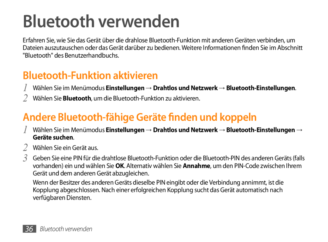 Samsung GT-P1000CWAVD2, GT-P1000MSADBT, GT-P1000CWAEPL, GT-P1000CWAMOB Bluetooth verwenden, Bluetooth-Funktion aktivieren 