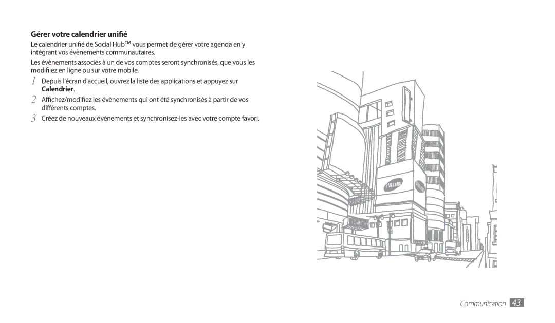 Samsung GT-P1000CWAFTM, GT-P1000CWAXEF, GT-P1000MSAXEF, GT-P1000CWDXEF manual Gérer votre calendrier unifié, Calendrier 