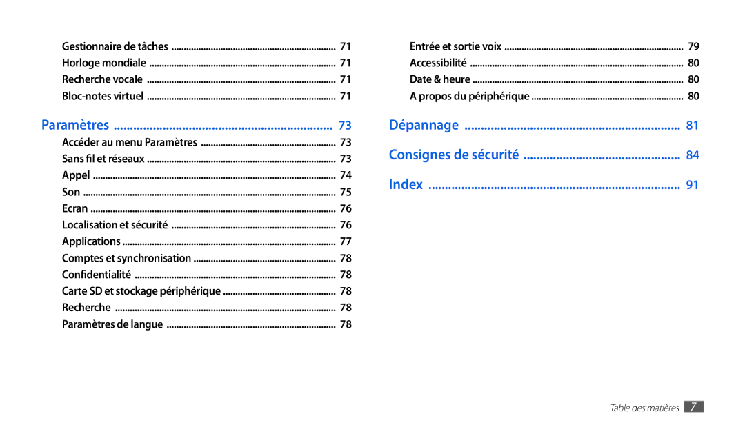 Samsung GT-P1000CWAFTM, GT-P1000CWAXEF, GT-P1000MSAXEF, GT-P1000CWDXEF, GT-P1000CWASFR, GT-P1000CWALUX manual Dépannage 