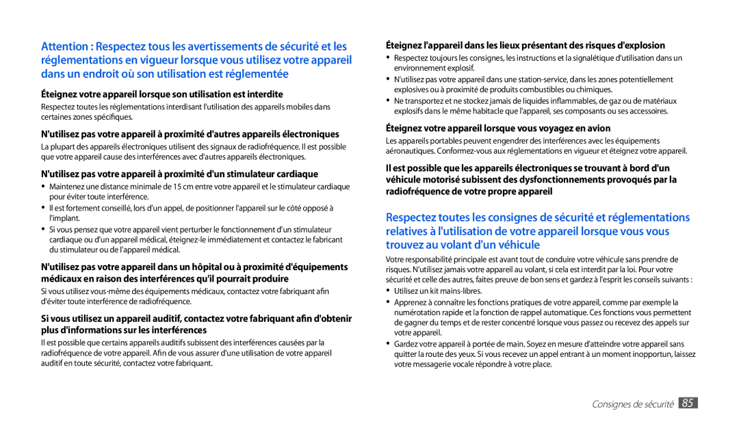 Samsung GT-P1000CWALUX, GT-P1000CWAXEF, GT-P1000MSAXEF, GT-P1000CWDXEF Éteignez votre appareil lorsque vous voyagez en avion 