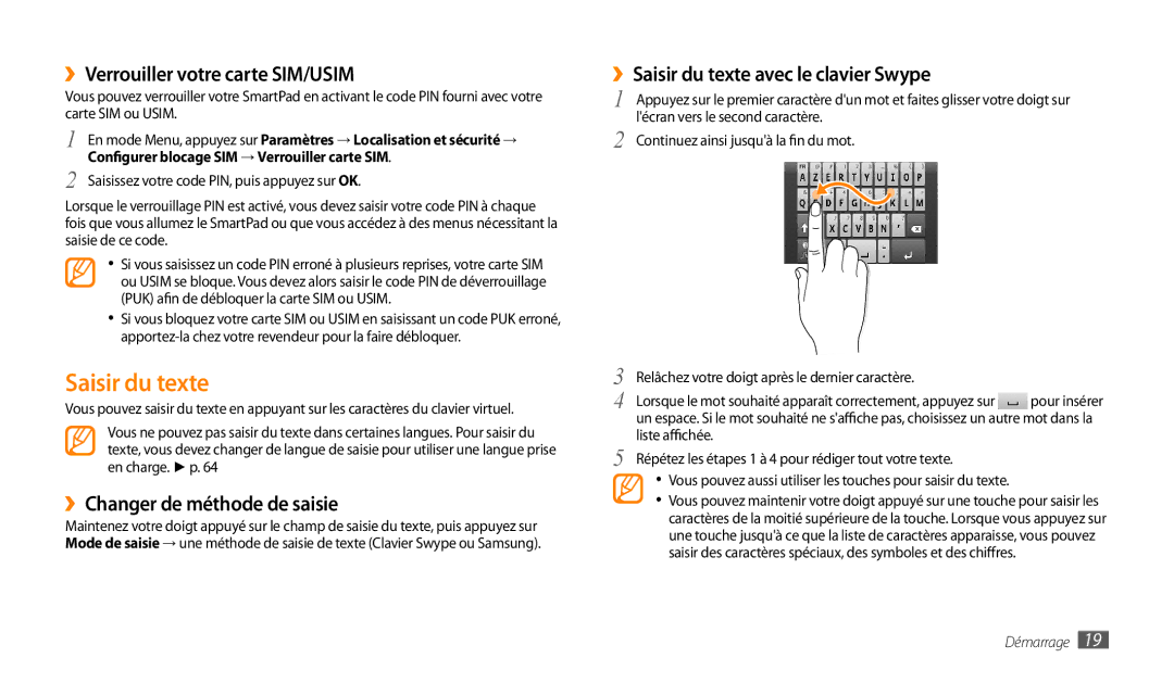 Samsung GT-P1000MSAXEF, GT-P1000CWAXEF Saisir du texte, ››Verrouiller votre carte SIM/USIM, ››Changer de méthode de saisie 