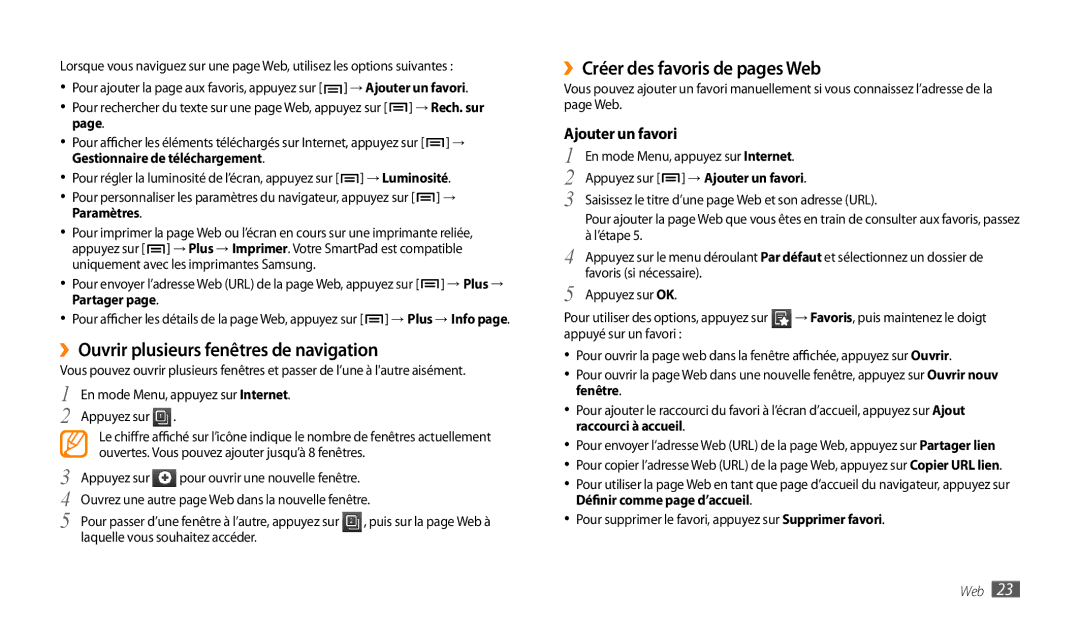 Samsung GT-P1000CWDBOG ››Ouvrir plusieurs fenêtres de navigation, ››Créer des favoris de pages Web, Ajouter un favori 
