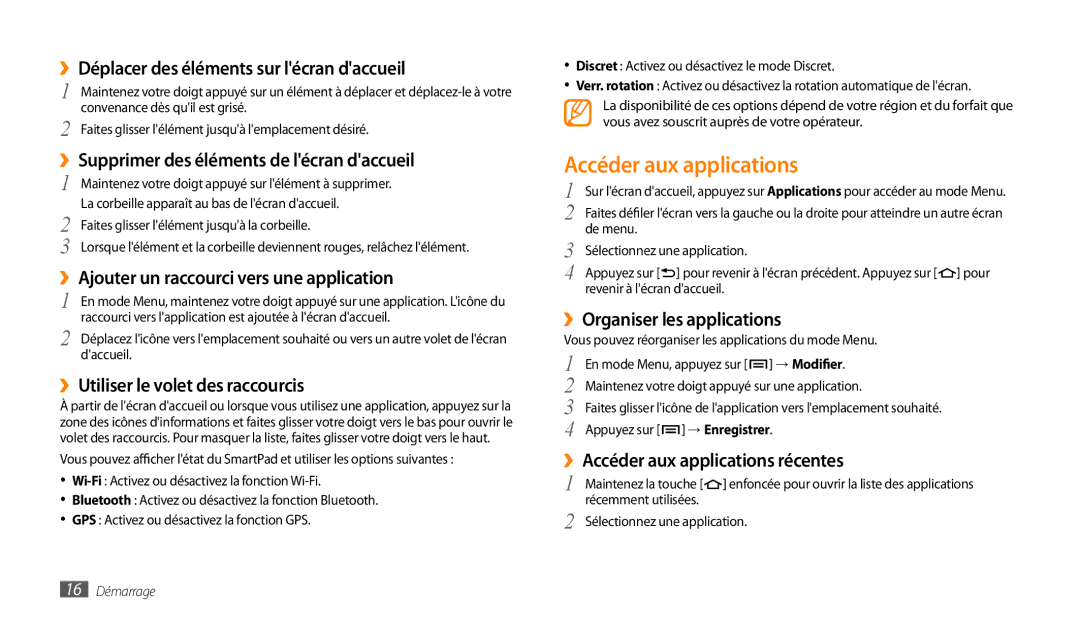 Samsung GT-P1000CWAFTM, GT-P1000CWAXEF, GT-P1000MSAXEF, GT-P1000CWDXEF, GT-P1000CWASFR manual Accéder aux applications 