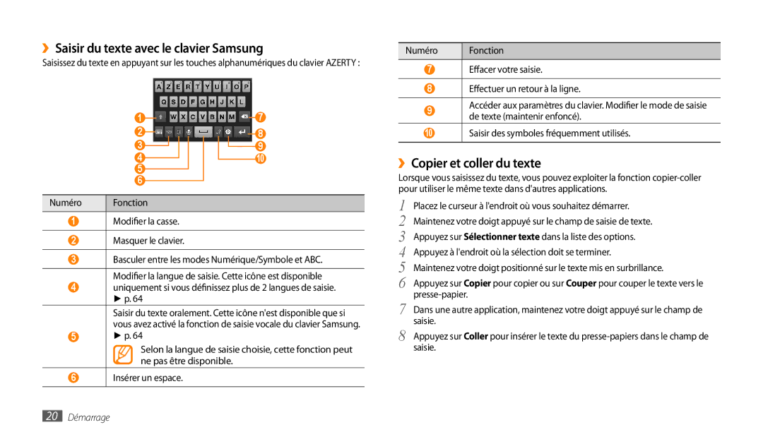 Samsung GT-P1000CWDXEF, GT-P1000CWAXEF manual ››Saisir du texte avec le clavier Samsung, ››Copier et coller du texte 