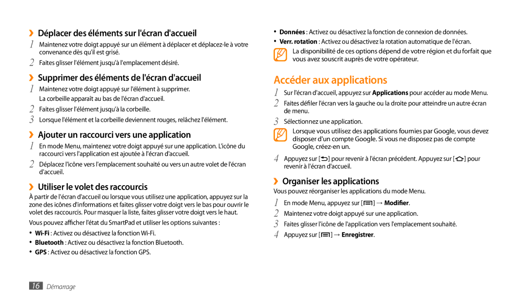 Samsung GT-P1000CWAFTM, GT-P1000CWAXEF, GT-P1000MSAXEF, GT-P1000CWDXEF, GT-P1000CWASFR manual Accéder aux applications 