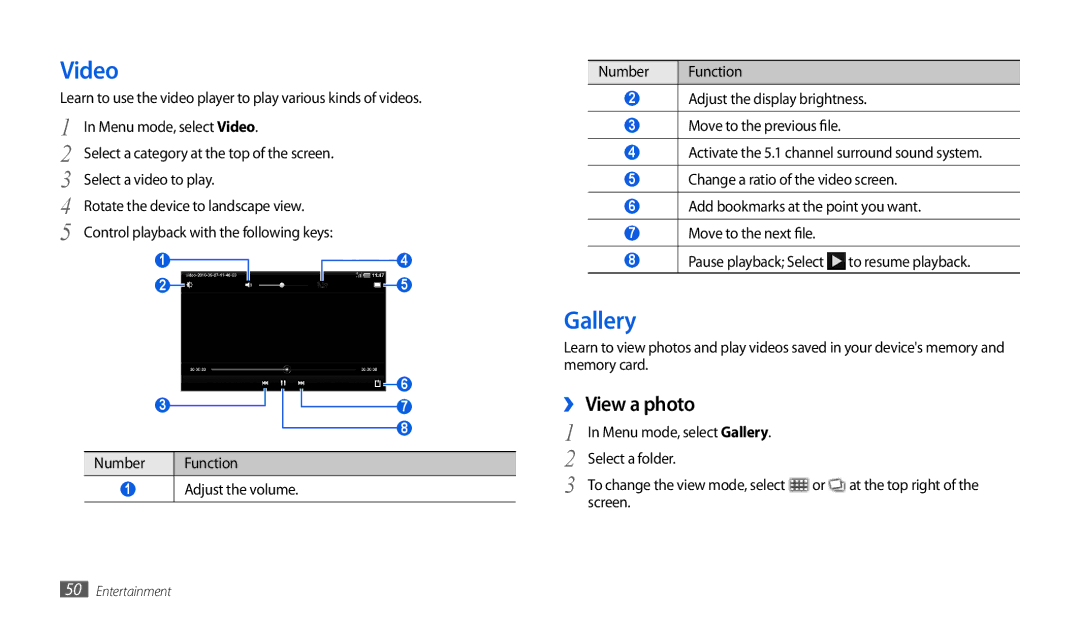 Samsung GT-P1000CWANEE, GT-P1000CWAXEU, GT-P1000CWAVD2, GT-P1000CWDDBT manual Video, Gallery, ›› View a photo, Select a folder 