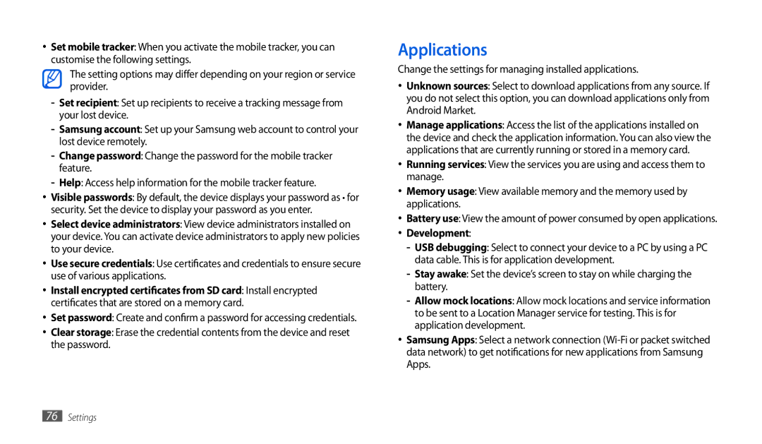 Samsung GT-P1000MSEXSG, GT-P1000CWAXEU, GT-P1000CWAVD2, GT-P1000CWDDBT, GT-P1000ZKDDBT manual Applications, Development 