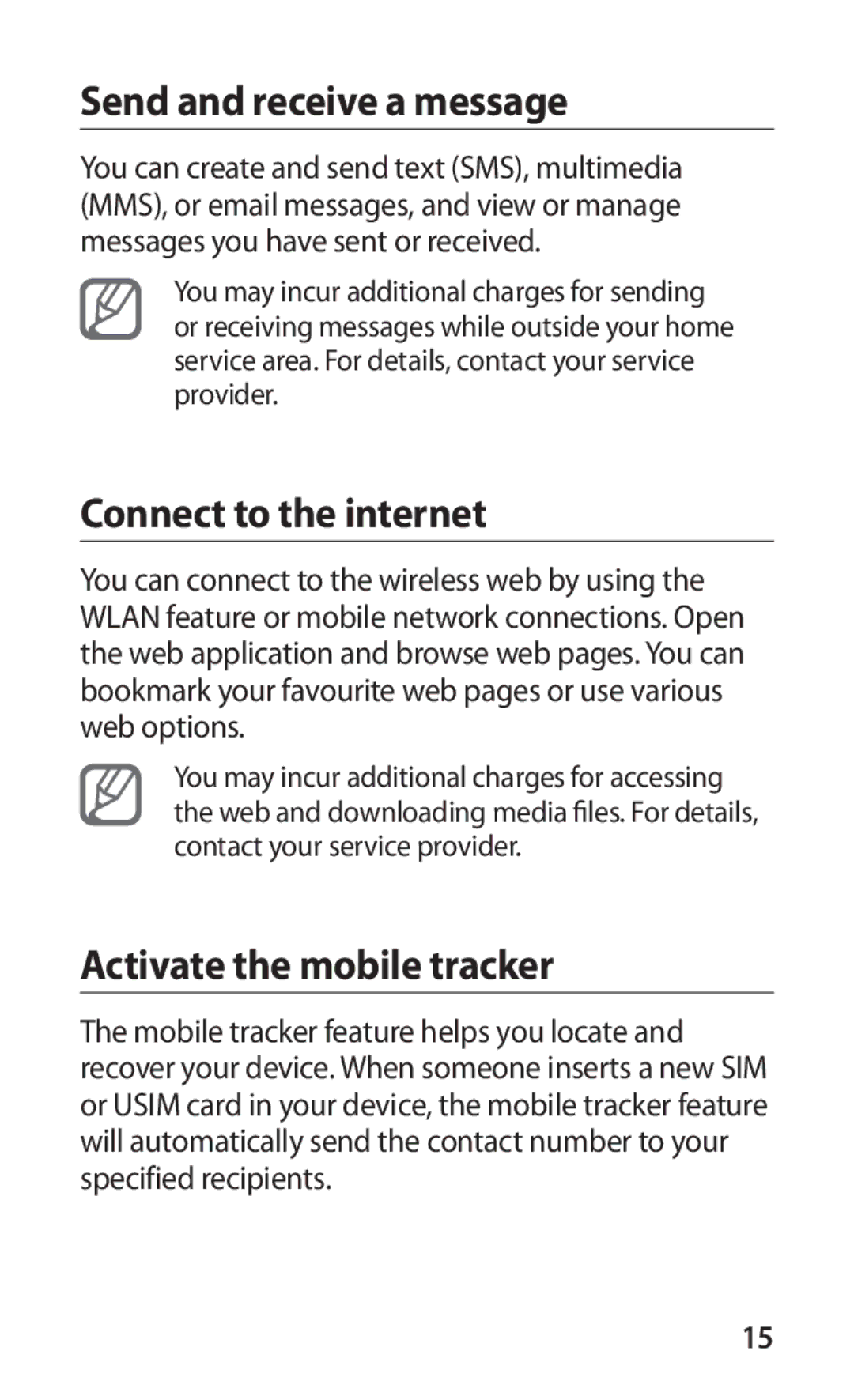 Samsung GT-P1000MSATIM, GT-P1000CWAXEU Send and receive a message, Connect to the internet, Activate the mobile tracker 