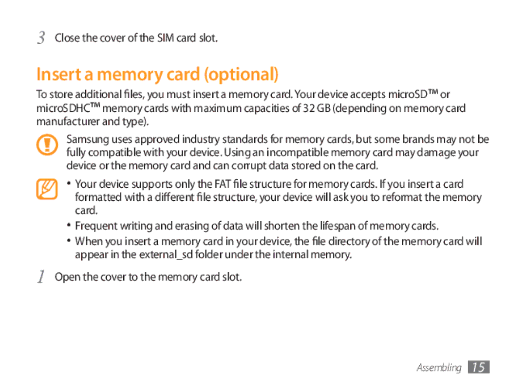 Samsung GT-P1000MSATIM, GT-P1000CWAXEU, GT-P1000CWAVD2, GT-P1000MSADBT, GT-P1000CWAEPL manual Insert a memory card optional 