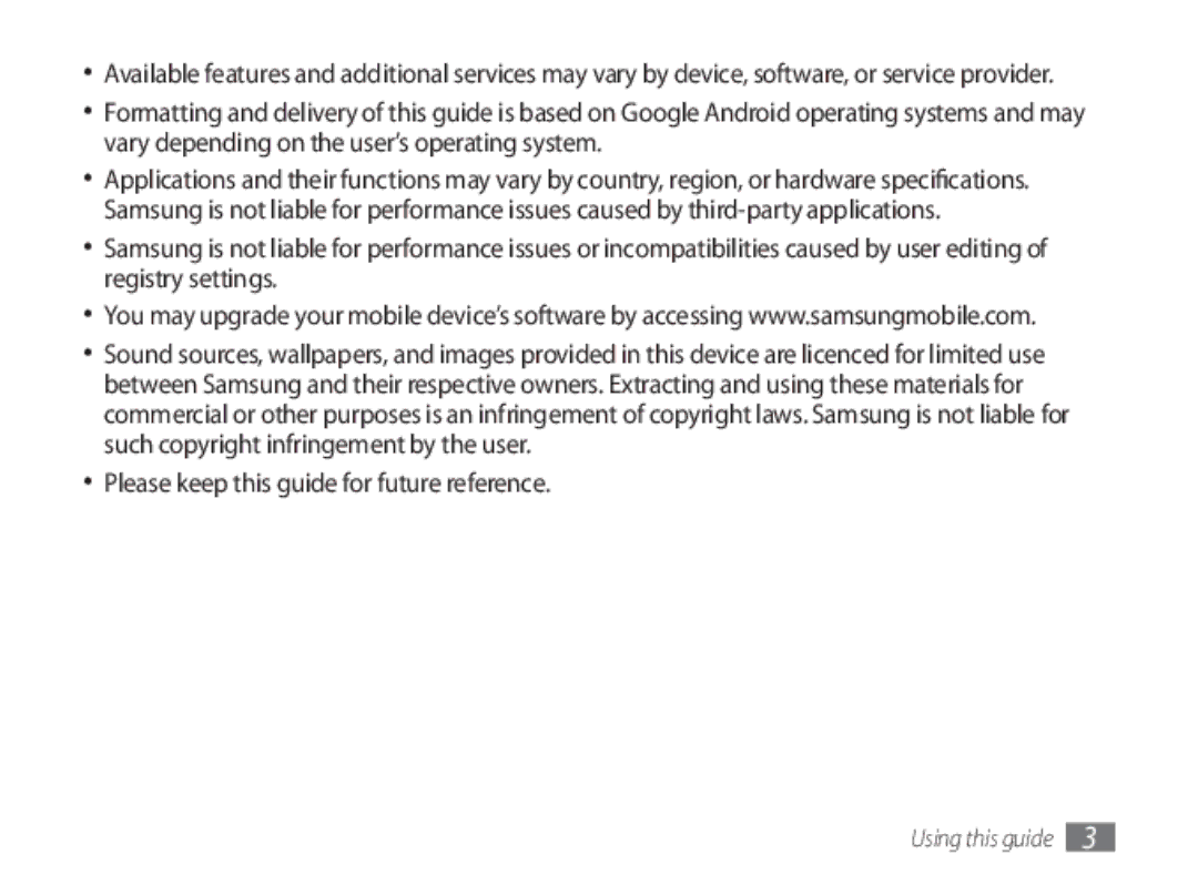 Samsung GT-P1000CWAEPL, GT-P1000CWAXEU, GT-P1000CWAVD2, GT-P1000MSADBT manual Please keep this guide for future reference 