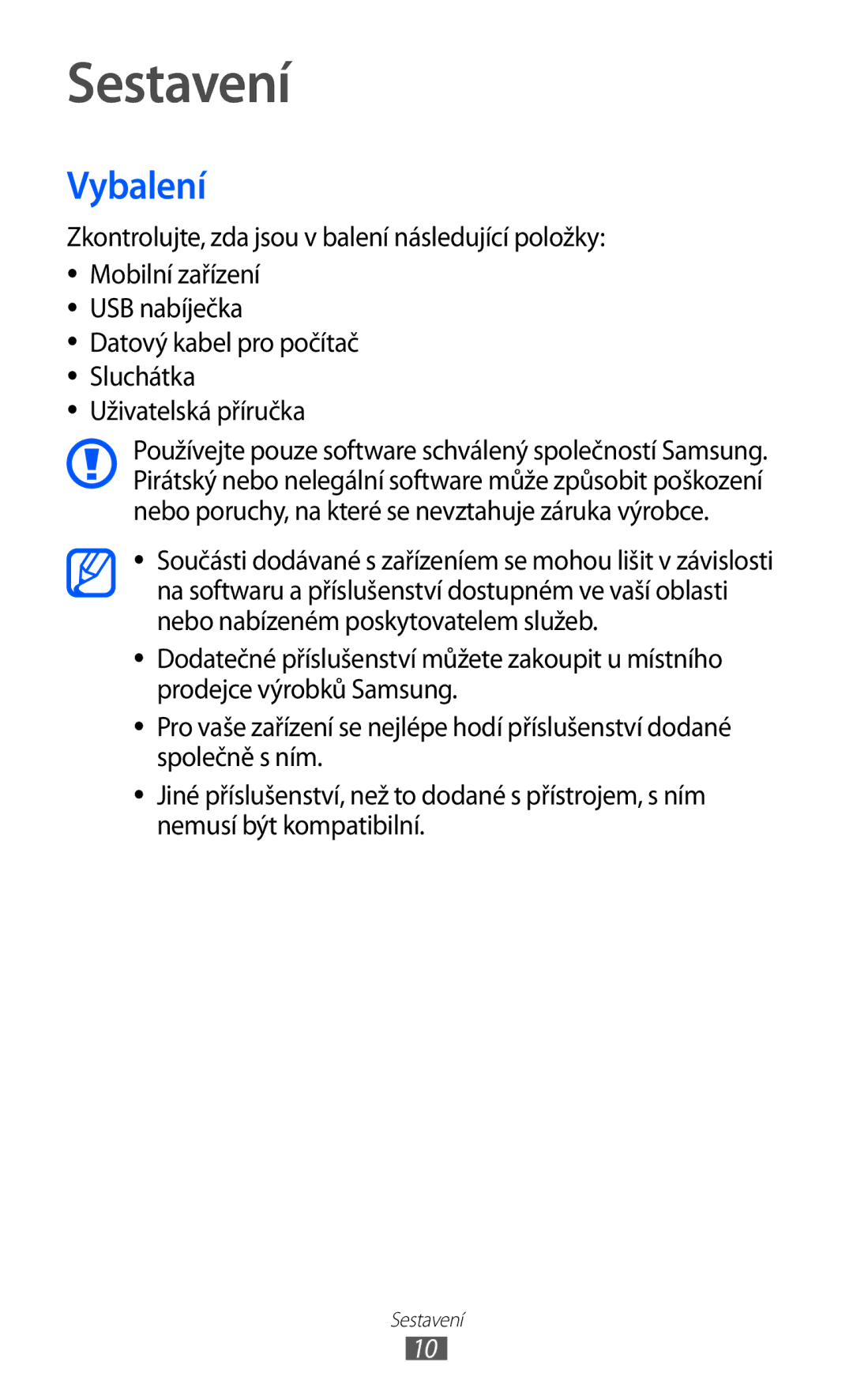 Samsung GT-P1000CWAWIN, GT-P1000CWAXEU, GT-P1000MSADBT, GT-P1000CWAXEF, GT-P1000MSAXEF, GT-P1000CWASFR Sestavení, Vybalení 