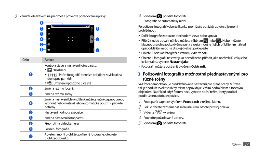 Samsung GT-P1000CWAECT, GT-P1000CWAXEU ››Pořizování fotografií s možnostmi přednastavenými pro různé scény, Zábava, Funkce 