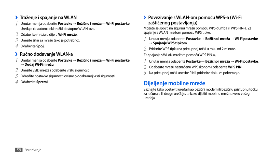 Samsung GT-P1000CWATWO, GT-P1000CWDMSR Dijeljenje mobilne mreže, ››Traženje i spajanje na Wlan, ››Ručno dodavanje WLAN-a 