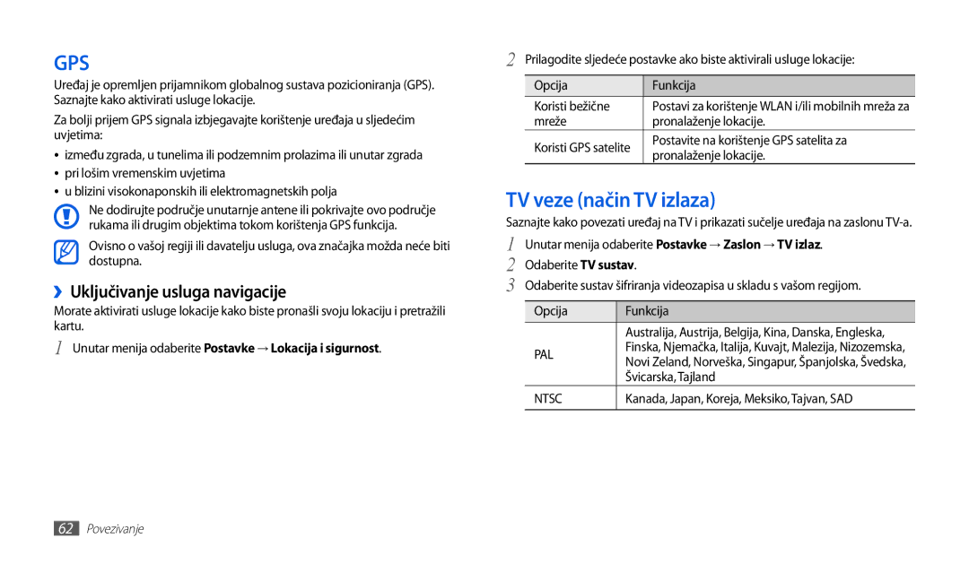 Samsung GT-P1000CWAVIP, GT-P1000CWDMSR, GT-P1000CWDMKO manual TV veze način TV izlaza, ››Uključivanje usluga navigacije 