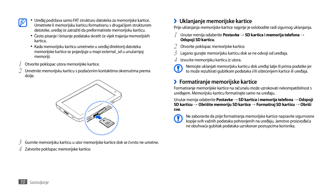 Samsung GT-P1000CWATWO, GT-P1000CWDMSR, GT-P1000CWDMKO ››Uklanjanje memorijske kartice, ››Formatiranje memorijske kartice 