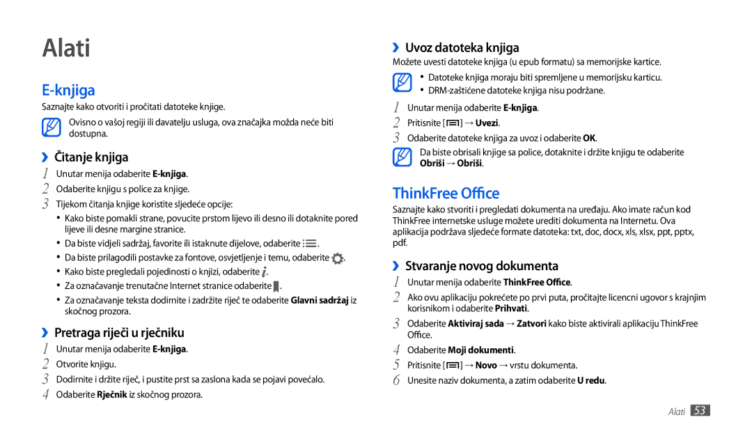 Samsung GT-P1000CWACRO, GT-P1000CWDMSR, GT-P1000CWDMKO, GT-P1000CWAVIP, GT-P1000CWATRA manual Alati, Knjiga, ThinkFree Office 