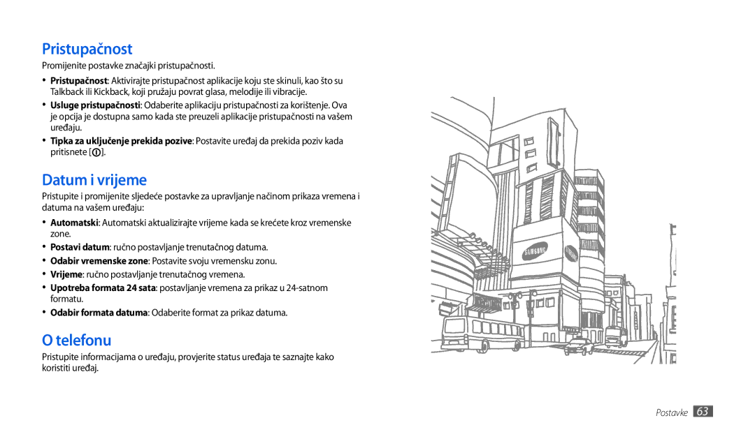 Samsung GT-P1000CWATRA manual Pristupačnost, Datum i vrijeme, Telefonu, Promijenite postavke značajki pristupačnosti 