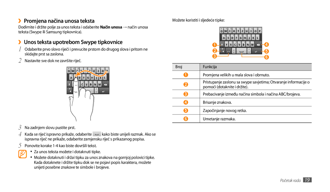 Samsung GT-P1000CWDMKO, GT-P1000CWDMSR manual ››Promjena načina unosa teksta, ››Unos teksta upotrebom Swype tipkovnice 