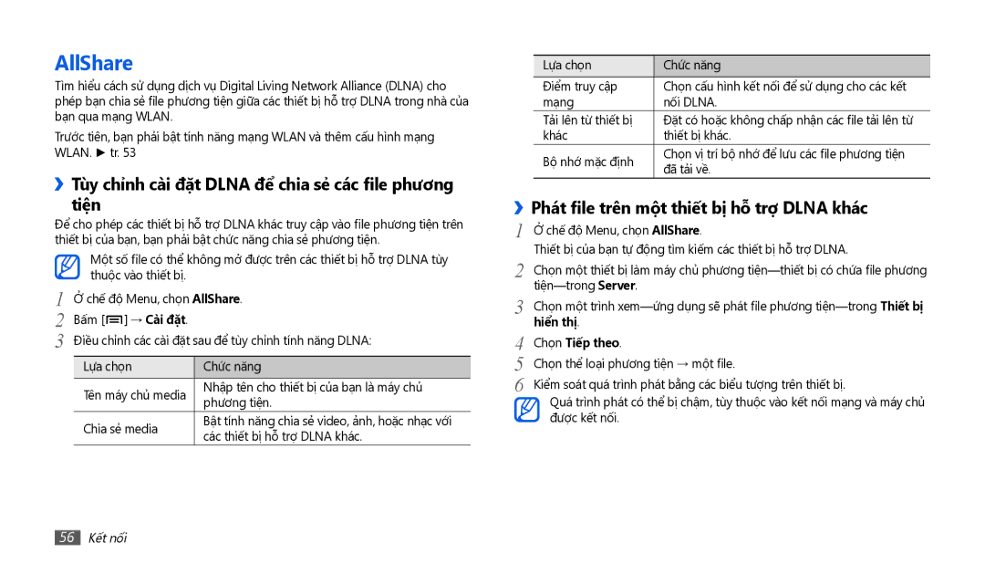 Samsung GT-P1000CWAXXV manual AllShare, ››Tùy chỉnh cài đặt Dlna để chia sẻ các file phương tiện, Hiển thị, Chọn Tiếp theo 